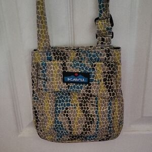 Kavu Mosaic Crossbody Bag in Teal, Olive, and Beige